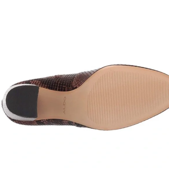 ALDO Womens Brown Snake-Embossed Comfort Cushioned Aurella Almond Toe Block Heel - Picture 6 of 6